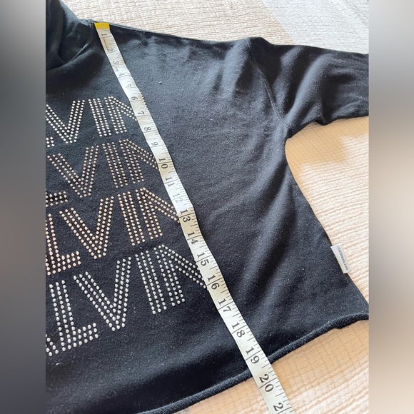 Calvin Klein Jeans Womens Black Crop Rhinestone Hoodie Size M - Picture 5 of 13